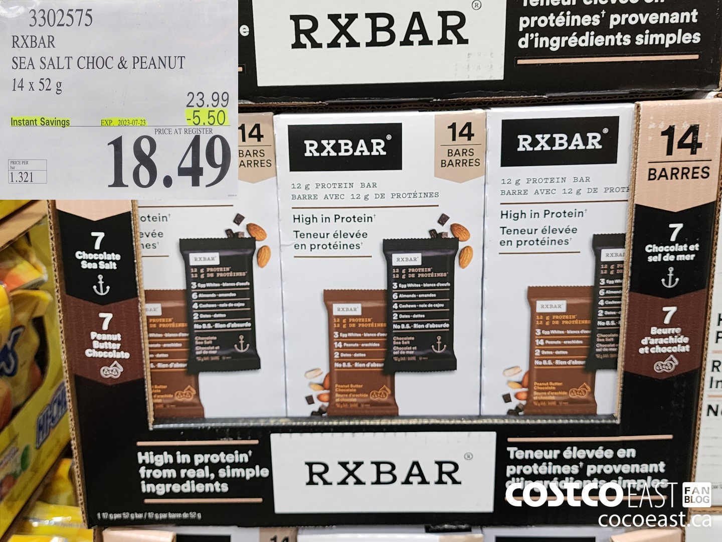 3302575 RXBAR PROTEIN BARS SEA SALT CHOC & PEANUT 14x52G ($5.50 INSTANT SAVINGS EXPIRES ON 2023-07-23) $18.49