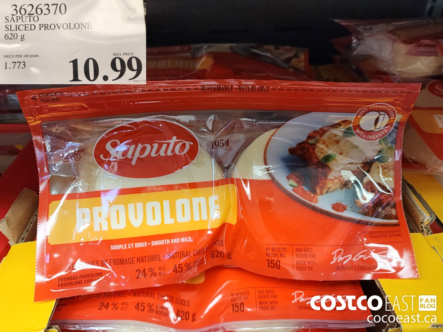 3626370 SAPUTO SLICED PROVOLONE 620G $10.99