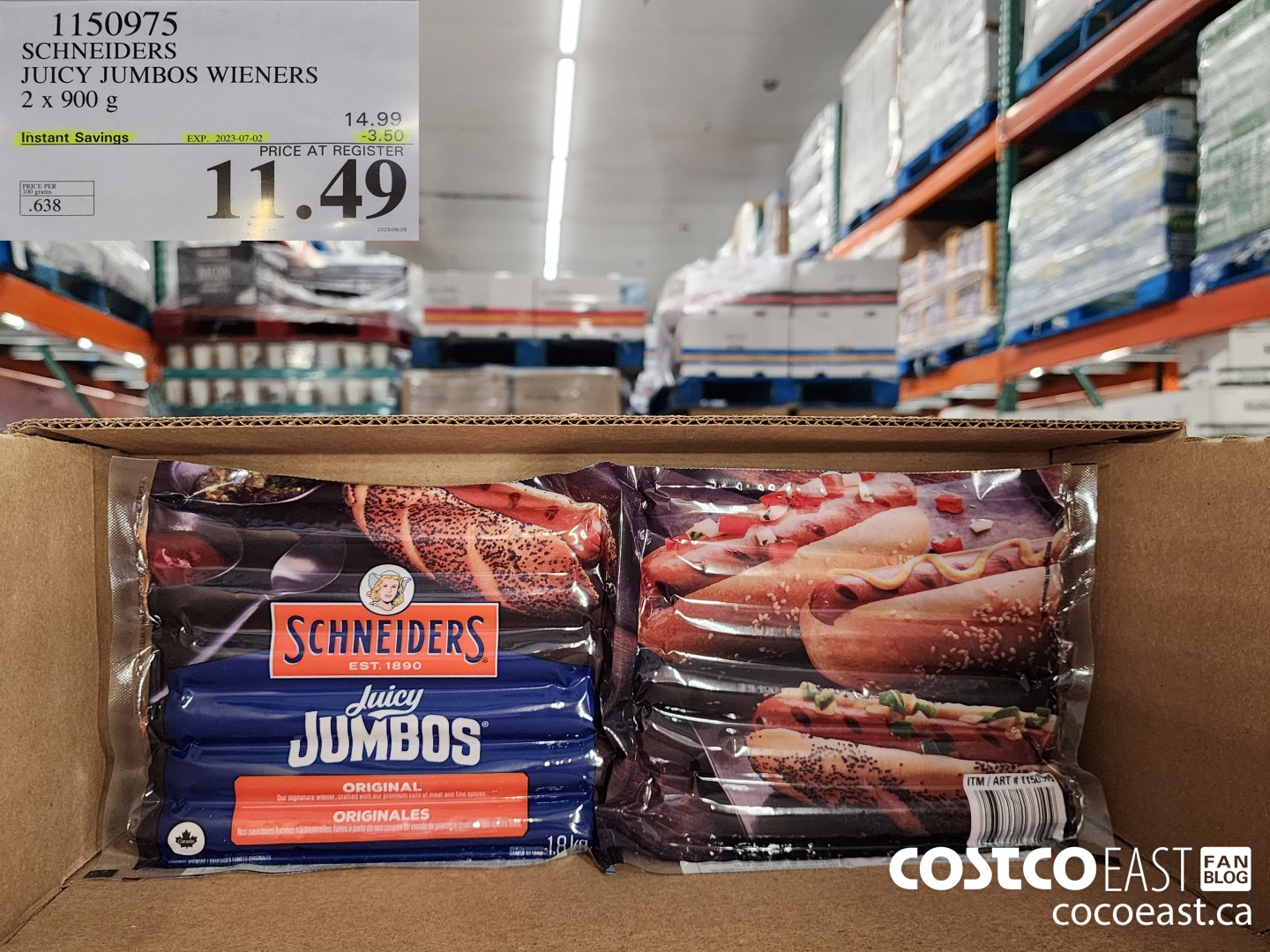 1150975 SCHNEIDERS JUICY JUMBOS WIENERS 2 x 900 g ($3.50 INSTANT SAVINGS EXPIRES ON 2023-07-02) $11.49
