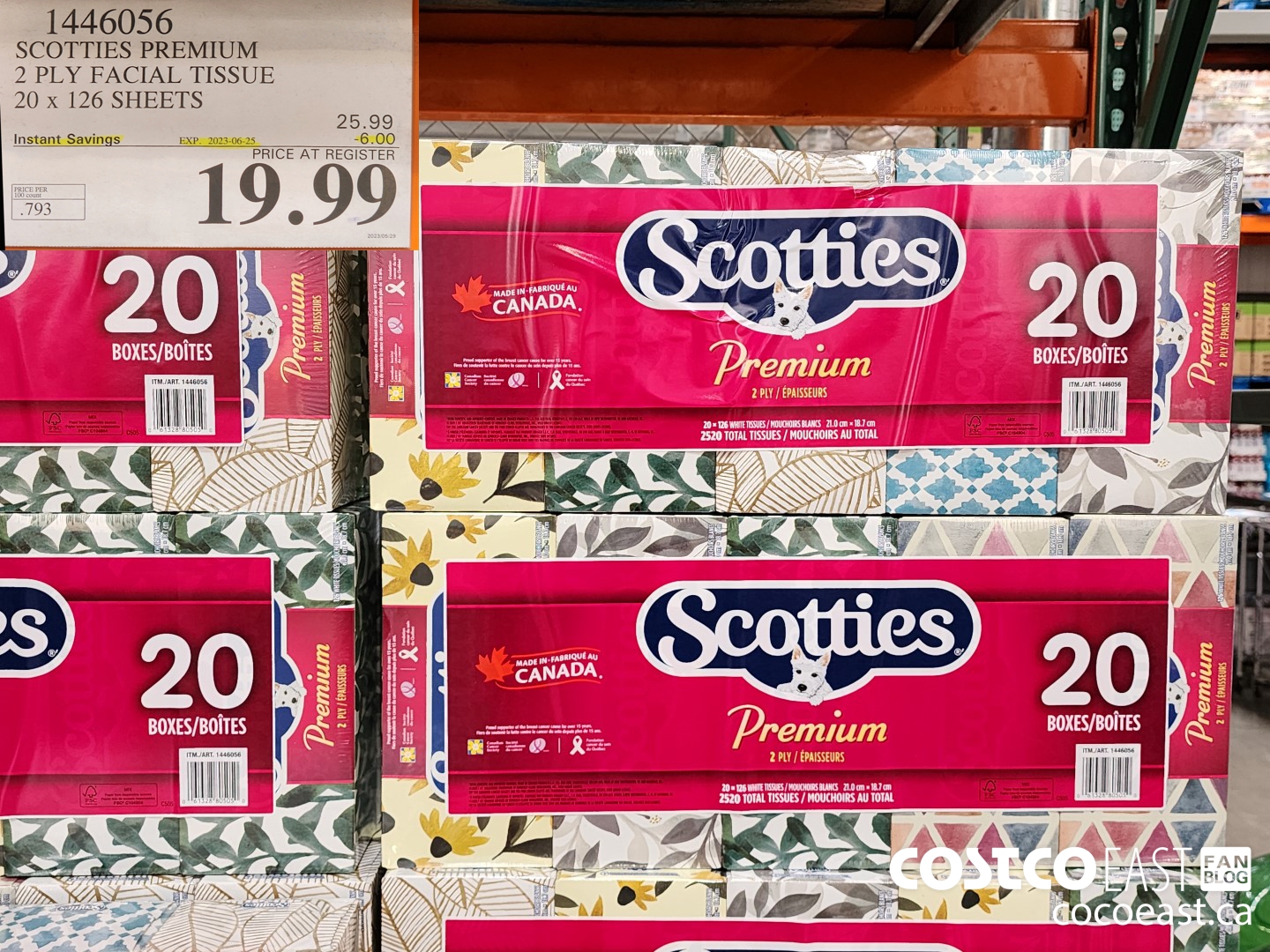 1446056 SCOTTIE PREMIUM FACIAL TISSUES 2 PLY 20 x 126 sheets ($6.00 INSTANT SAVINGS EXPIRES ON 2023-06-25) $19.99