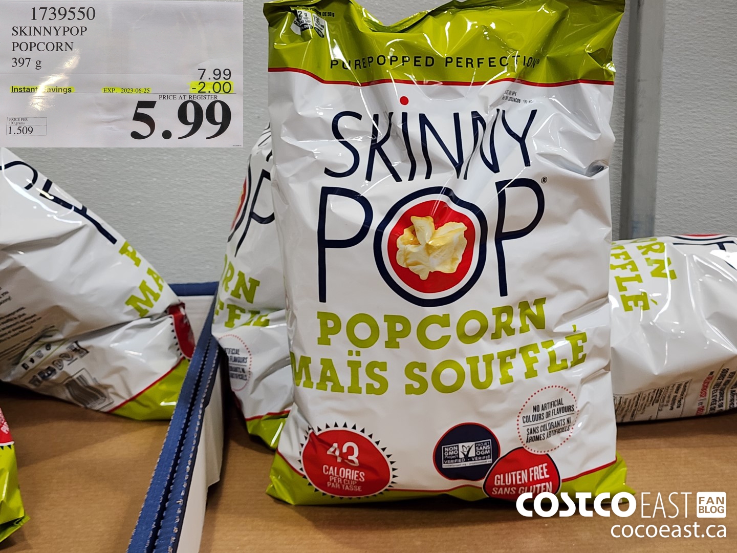 1739550 SKINNY POP POPCORN 397 G ($2.00 INSTANT SAVINGS EXPIRES ON 2023-06-25) $5.99