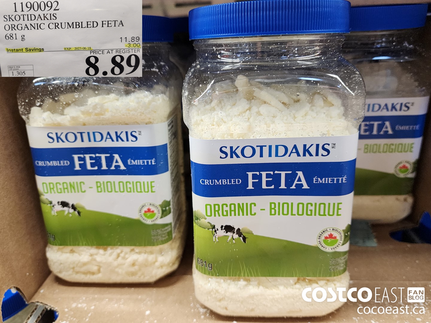 1190092 SKOTIDAKIS ORGANIC CRUMBLED FETA 681 G ($3.00 INSTANT SAVINGS EXPIRES ON 2023-06-18) $8.89