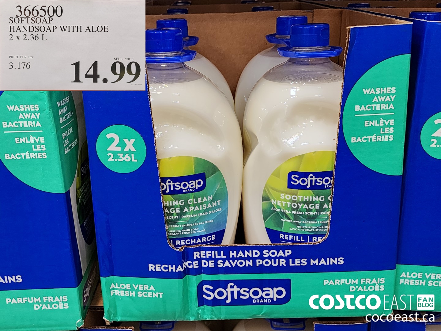 366500 SOFTSOAP HANDSOAP WITH ALOE 2 X 2.36 L $14.99