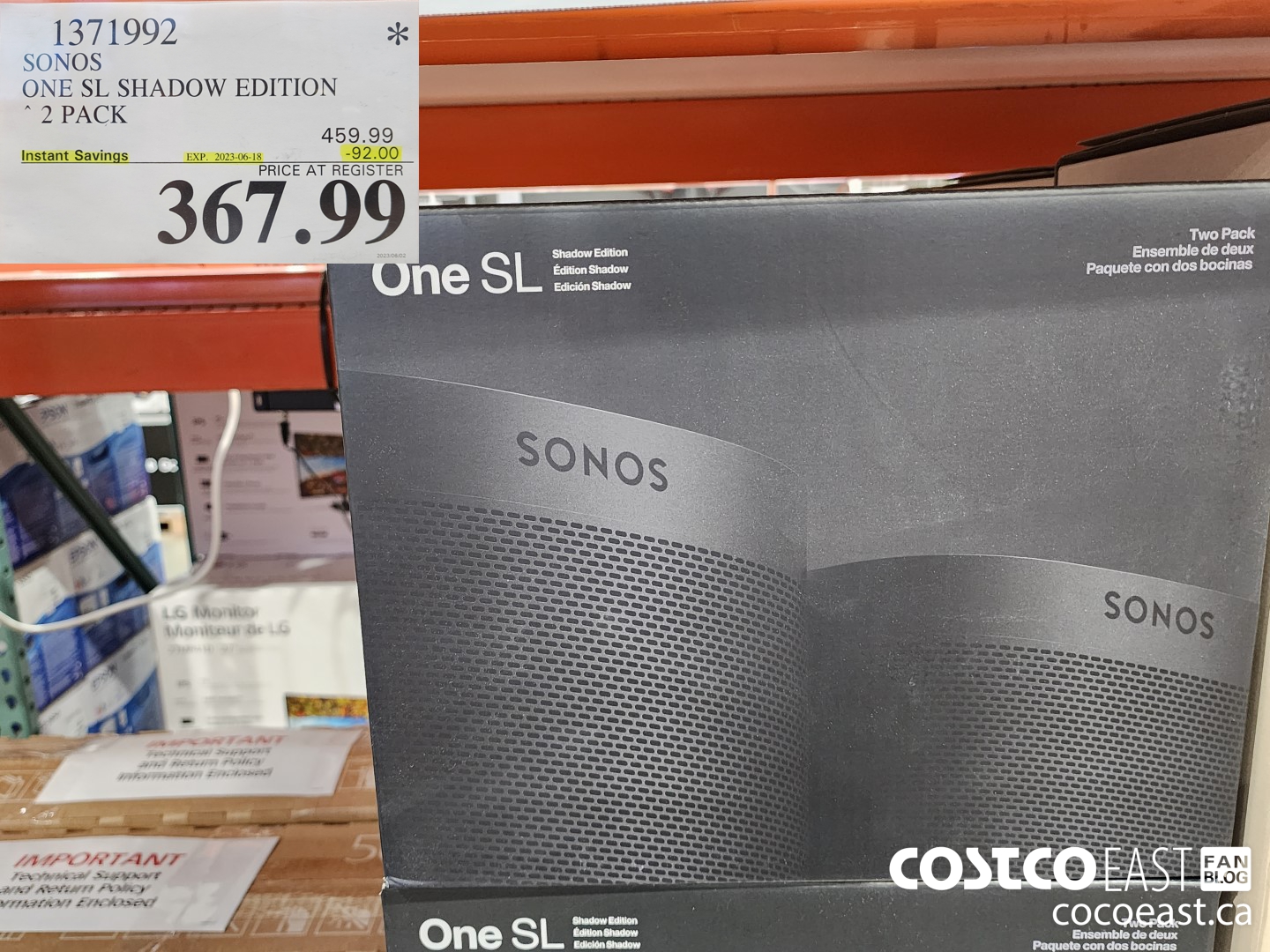 1371992 SONOS ONE SL SHADOW EDITION 2 PACK ($92.00 INSTANT SAVINGS EXPIRES ON 2023-06-18) $367.99
