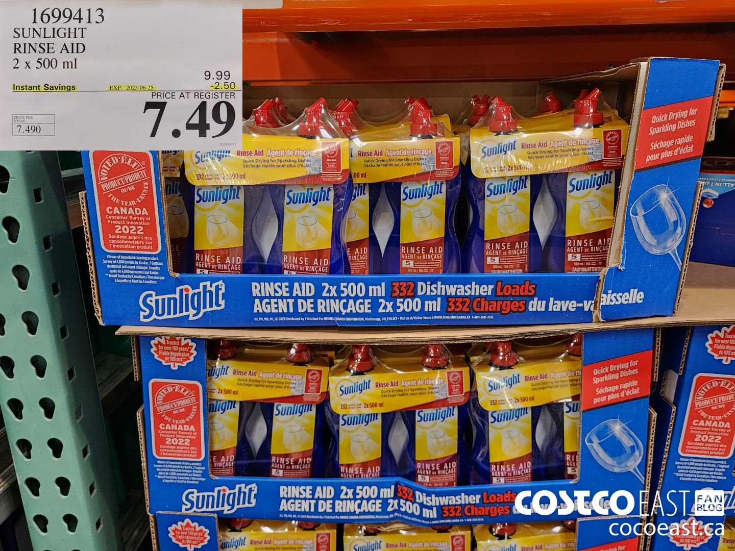 1699413 SUNLIGHT RINSE AID 2 x 500 ml ($2.50 INSTANT SAVINGS EXPIRES ON 2023-06-25) $7.49