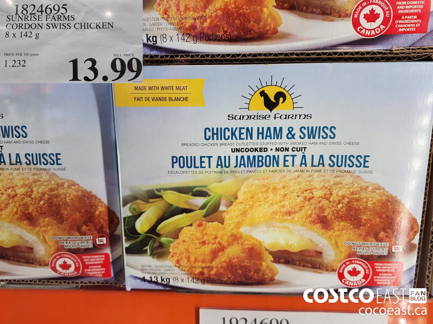 1824695 SUNRISE FARMS CORDON SWISS CHICKEN 8 X 142 G $13.99