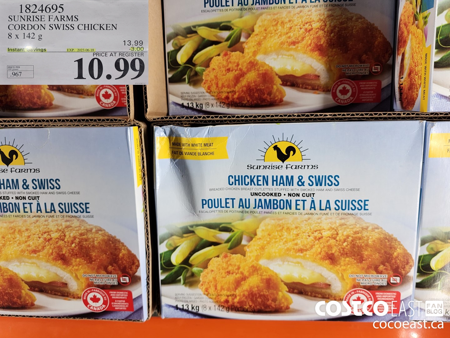 1824695 SUNRISE FARMS CORDON SWISS CHICKEN 8 X 142 G ($3.00 INSTANT SAVINGS EXPIRES ON 2023-06-18) $10.99