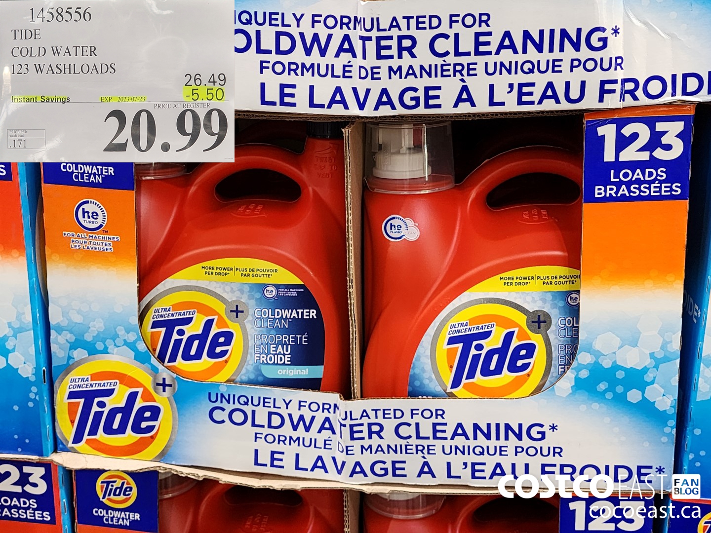 1458556 TIDE COLD WATER 123 WASHLOADS ($5.50 INSTANT SAVINGS EXPIRES ON 2023-07-23) $20.99