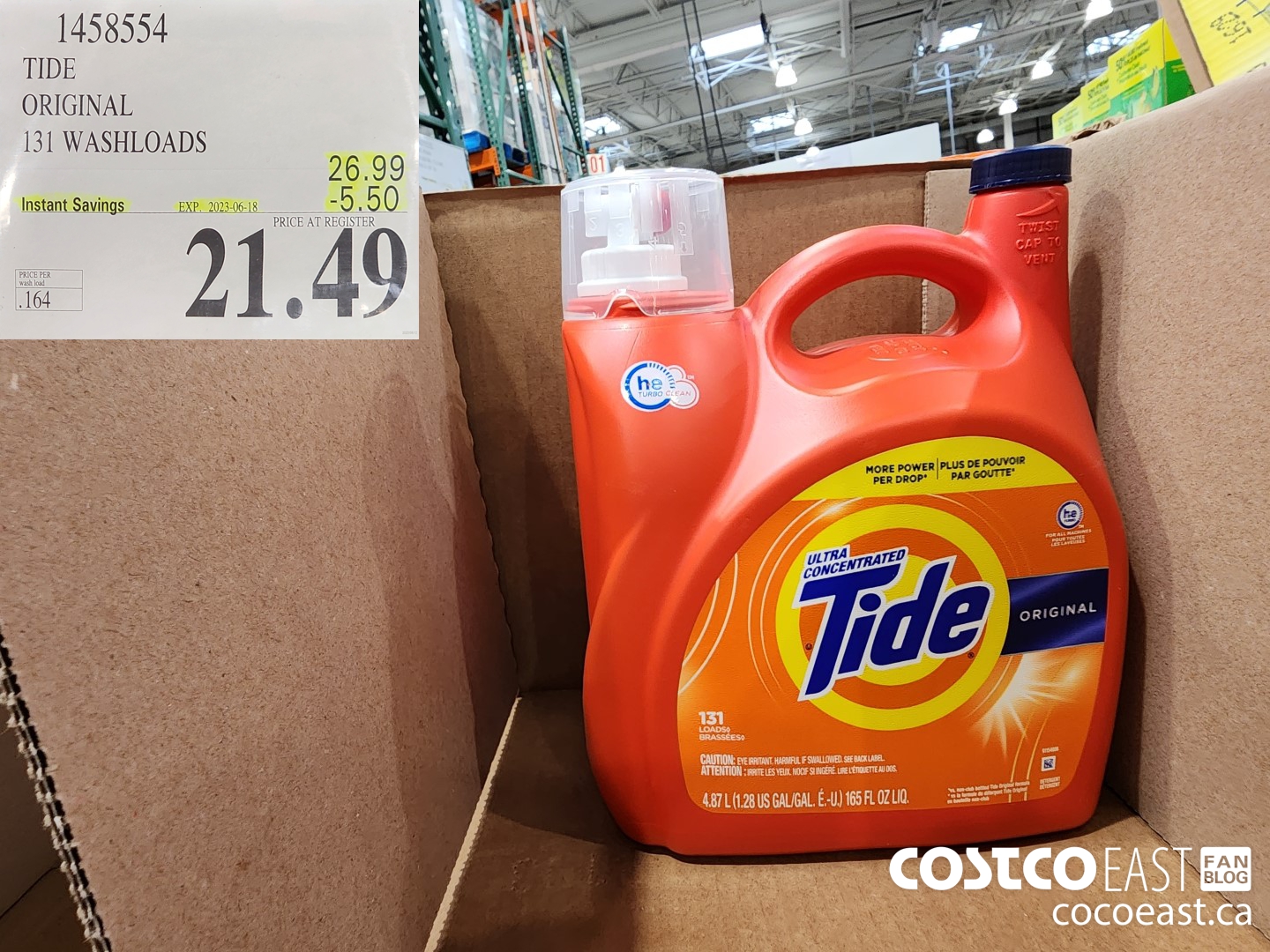 1458554 TIDE ORIGINAL 131 wash loads ($5.50 INSTANT SAVINGS EXPIRES ON 2023-06-18) $21.49