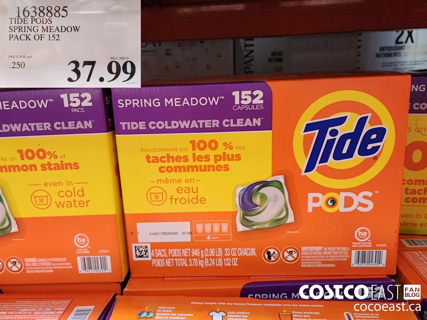 1638885 TIDE PODS SINGLE DOSE LAUNDRY PACK OF 152 $37.99