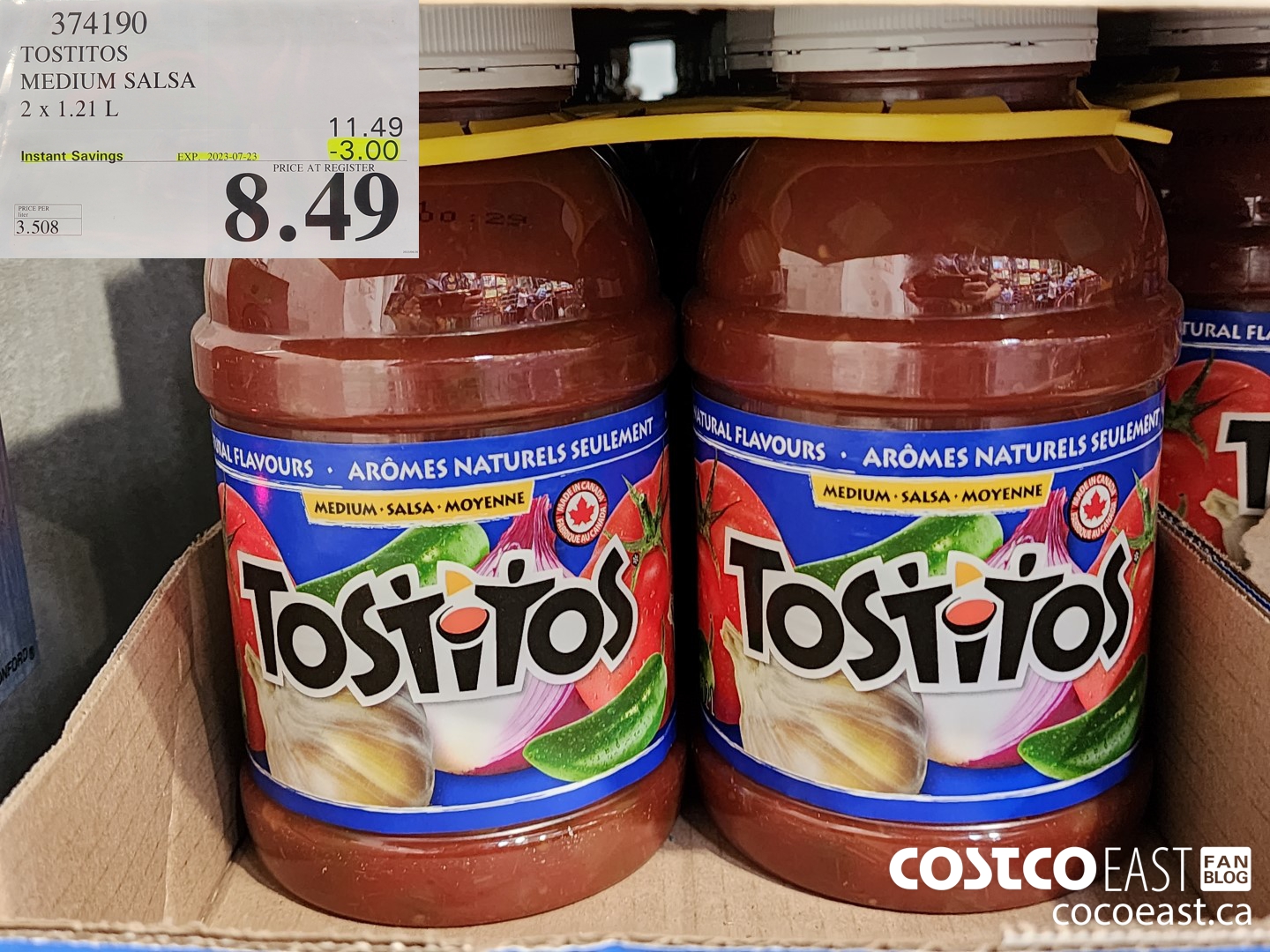 374190 TOSTITOS MEDIUM SALSA 2 X 1.21 L ($3.00 INSTANT SAVINGS EXPIRES ON 2023-07-23) $8.49