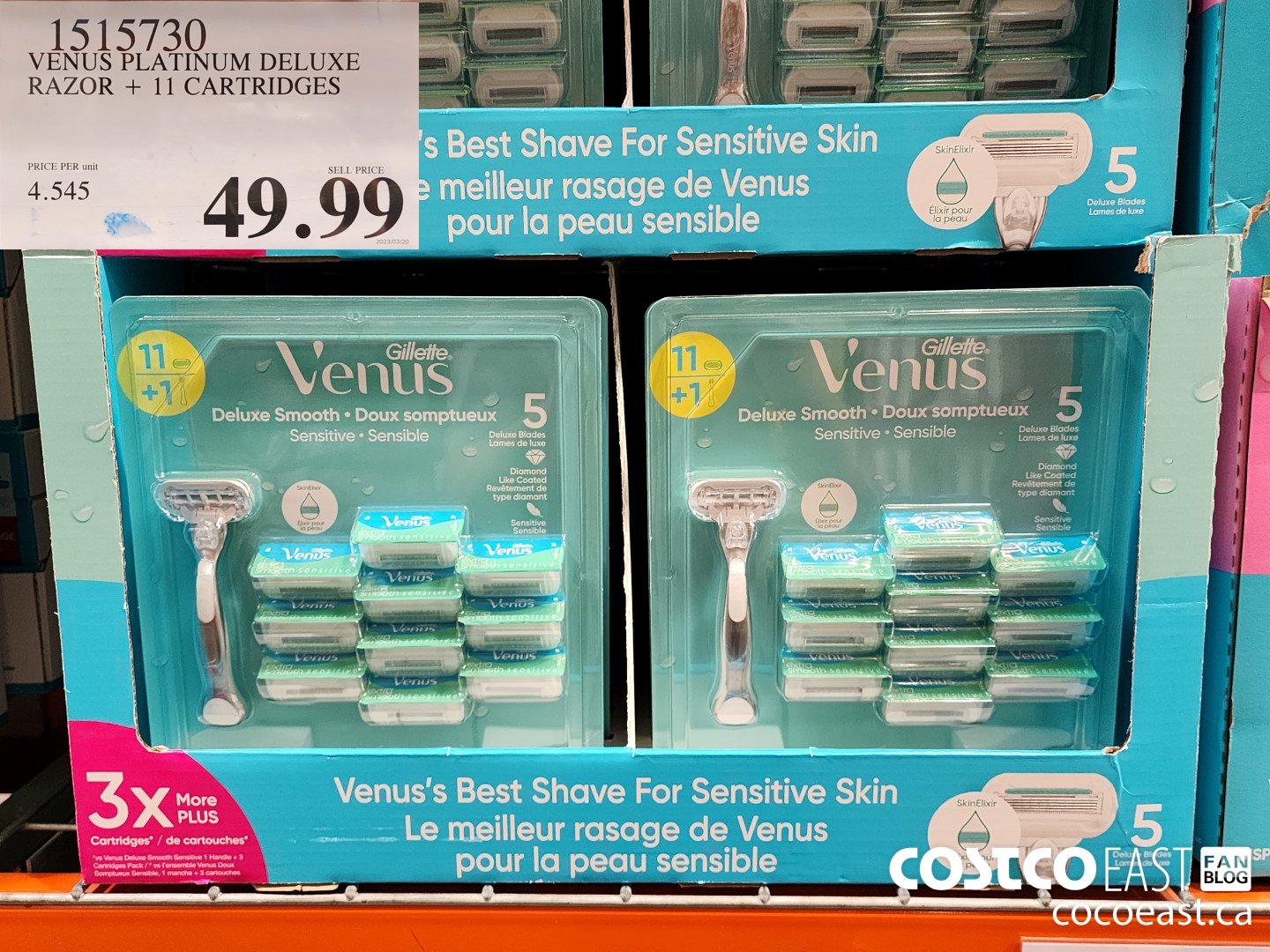 1515730 VENUS PLATINUM DELUXE RAZOR + 11 CARTRIDGES PRICE PER unit SELL PRICE $49.99