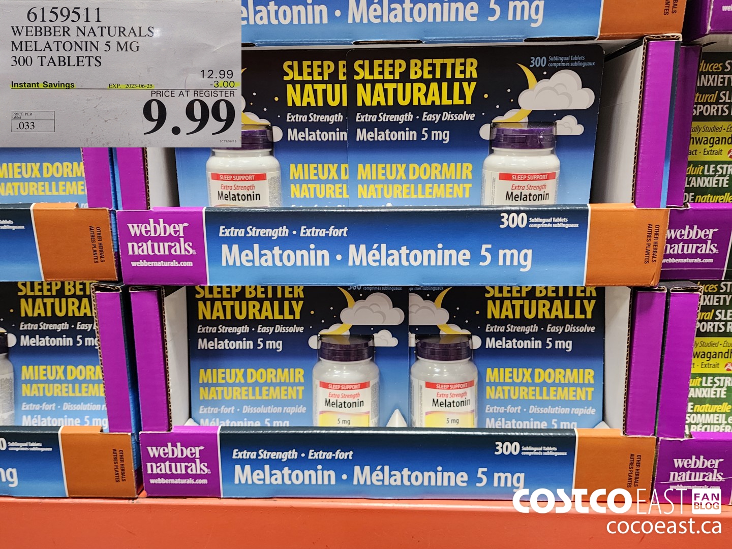6159511 WEBBER NATURALS MELATONIN 5 MG 300 TABLETS ($3.00 INSTANT SAVINGS EXPIRES ON 2023-06-25) $9.99
