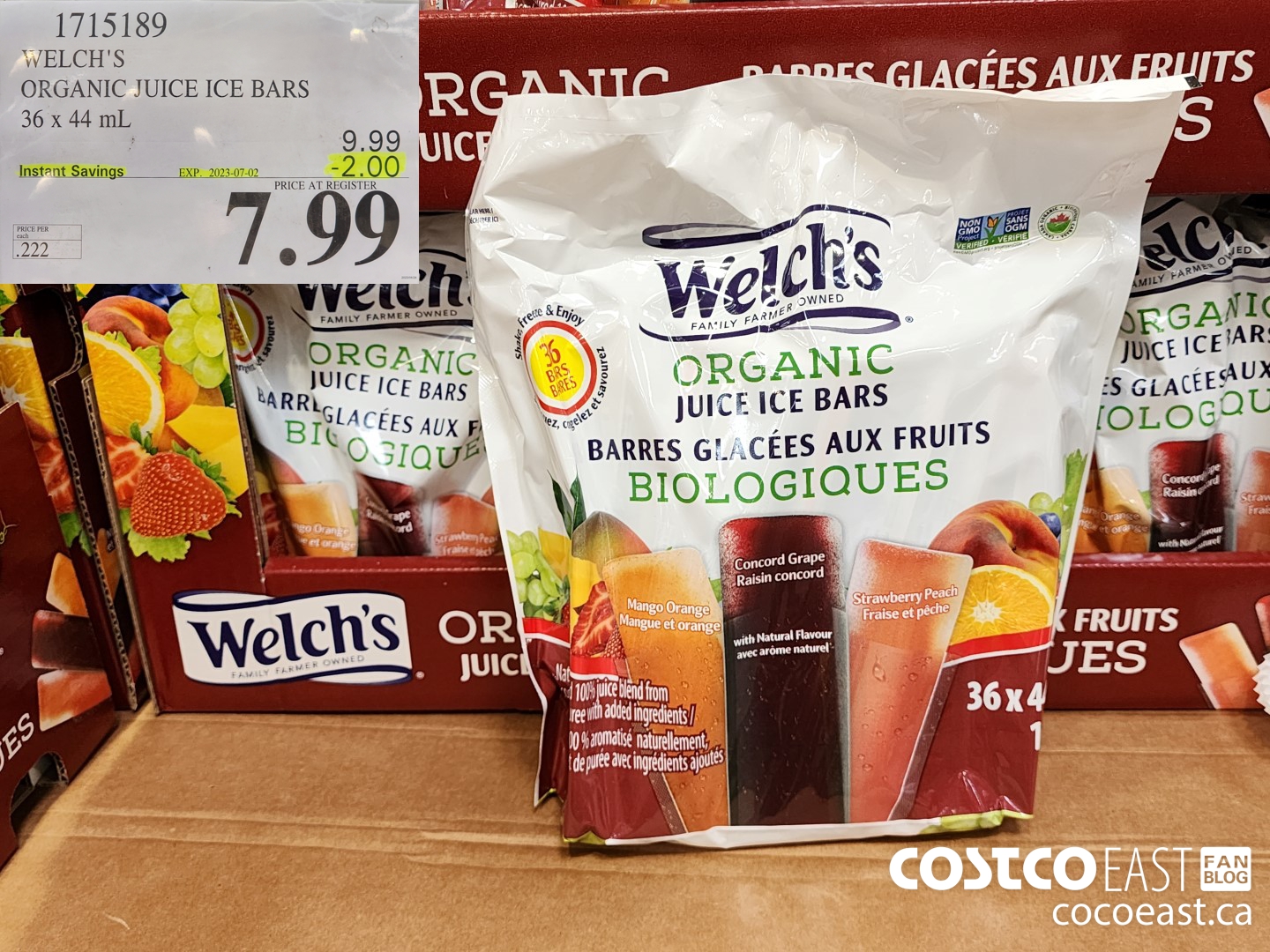 1715189 WELCH'S ORGANIC JUICE ICE BARS 36 x 44 mL ($2.00 INSTANT SAVINGS EXPIRES ON 2023-07-02) $7.99