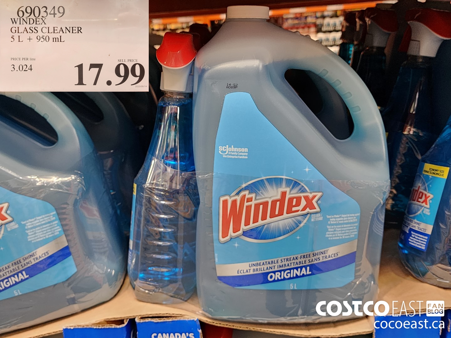 690349 WINDEX GLASS CLEANER 5 L + 950 ML $17.99