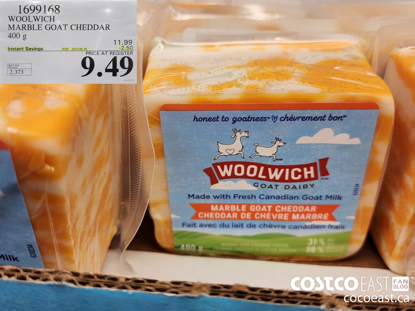 1699168 WOOLWICH MARBLE GOAT CHEDDAR 400 g ($2.50 INSTANT SAVINGS EXPIRES ON 2023-06-18) $9.49