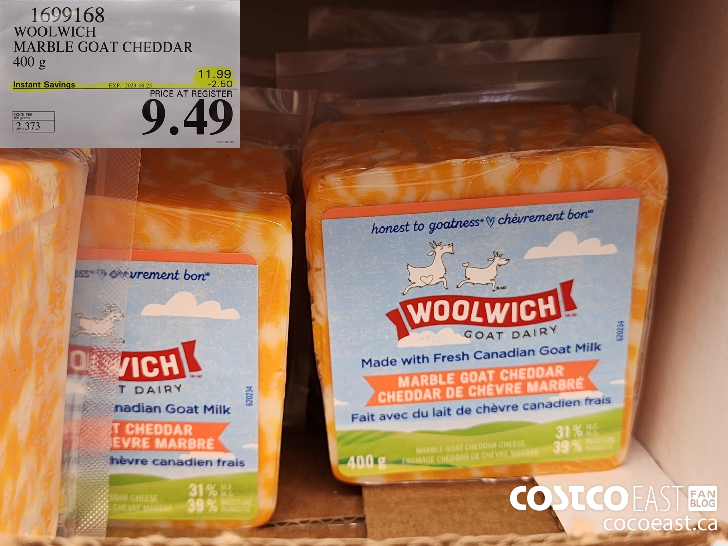 1699168 WOOLWICH MARBLE GOAT CHEDDAR 400 g ($2.50 INSTANT SAVINGS EXPIRES ON 2023-06-25) $9.49