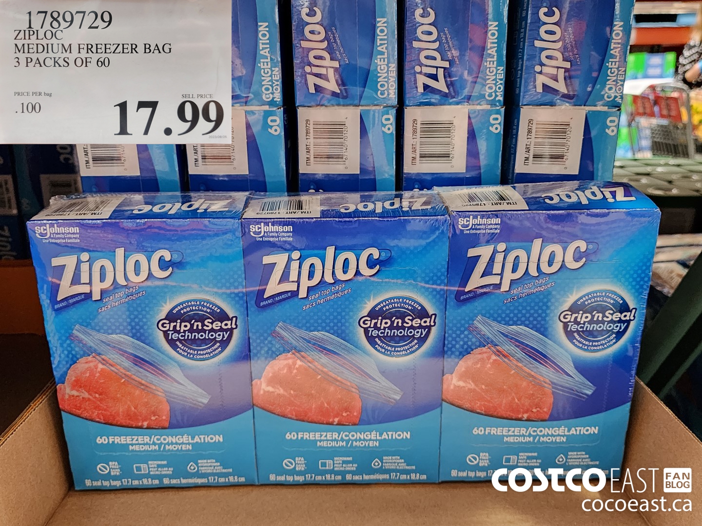 1789729 ZIPLOC MEDIUM FREEZER BAG 3 PACKS OF 60 $17.99