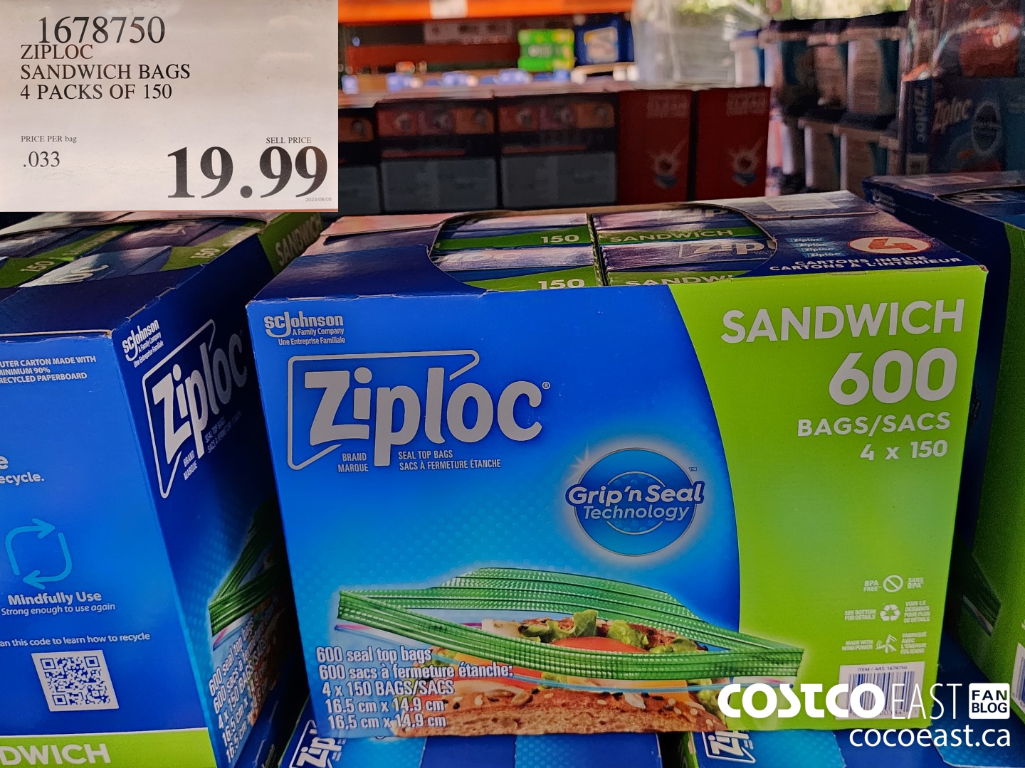 1678750 ZIPLOC SANDWICH BAGS 4 PACKS OF 150 $19.99
