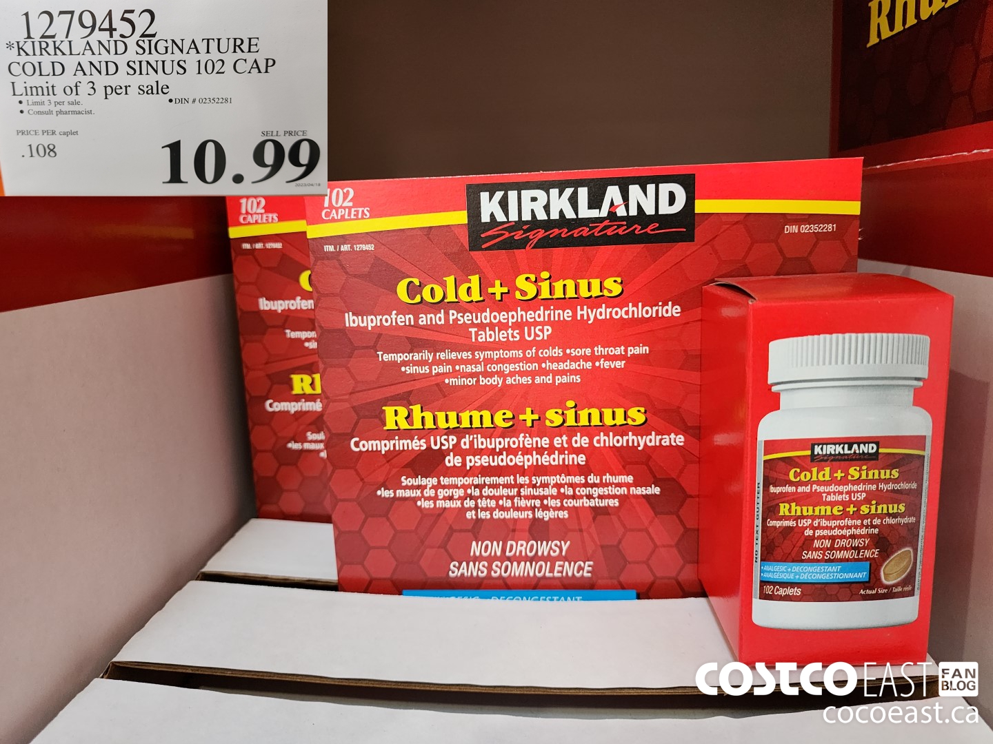 1279452 KIRKLAND SIGNATURE COLD AND SINUS 102 CAP LIMIT OF 3 PER SALE $10.99