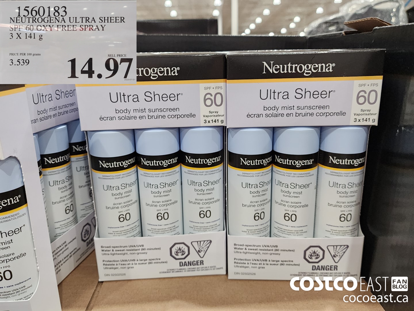 1560183 NEUTROGENA ULTRA SHEER SPF 60 OXY FREE SPRAY 3X 141 g $14.97