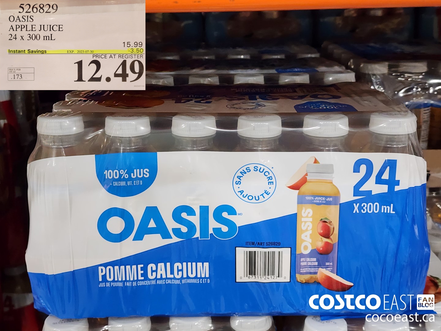 526829 OASIS APPLE JUICE 24 X 300 ML ($3.50 INSTANT SAVINGS EXPIRES ON 2023-07-30) $12.49