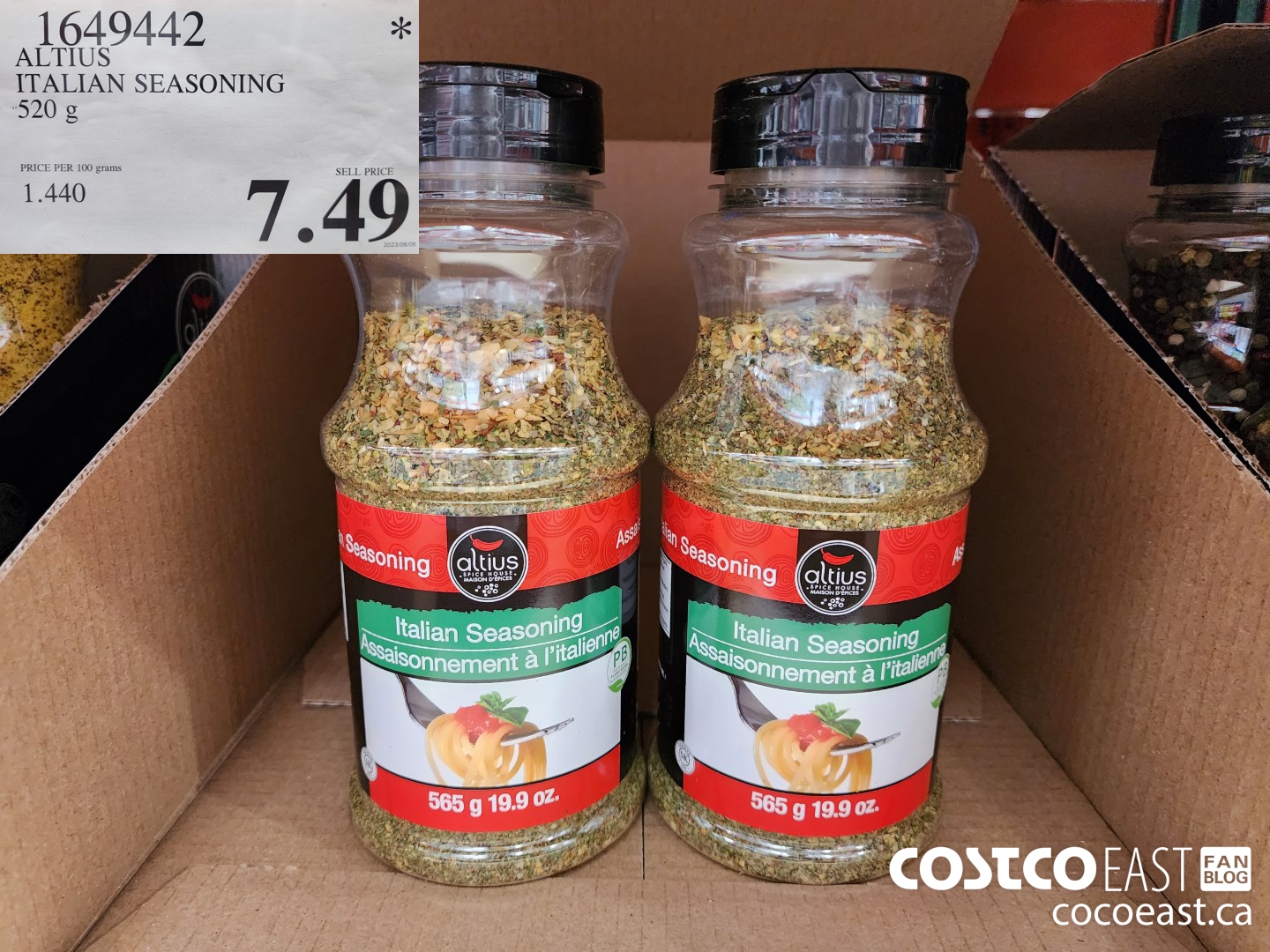 1649442 ALTIUS ITALIAN SEASONING 520 g $7.49