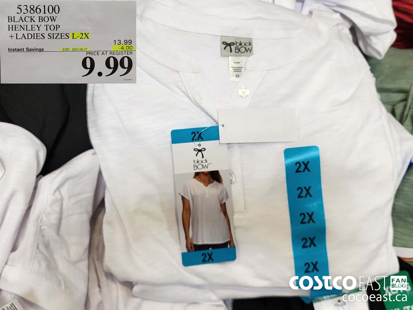 5386100 BLACK BOW HENLEY TOP +LADIES SIZES L-2X ($4.00 INSTANT SAVINGS EXPIRES ON 2023-08-27) $9.99