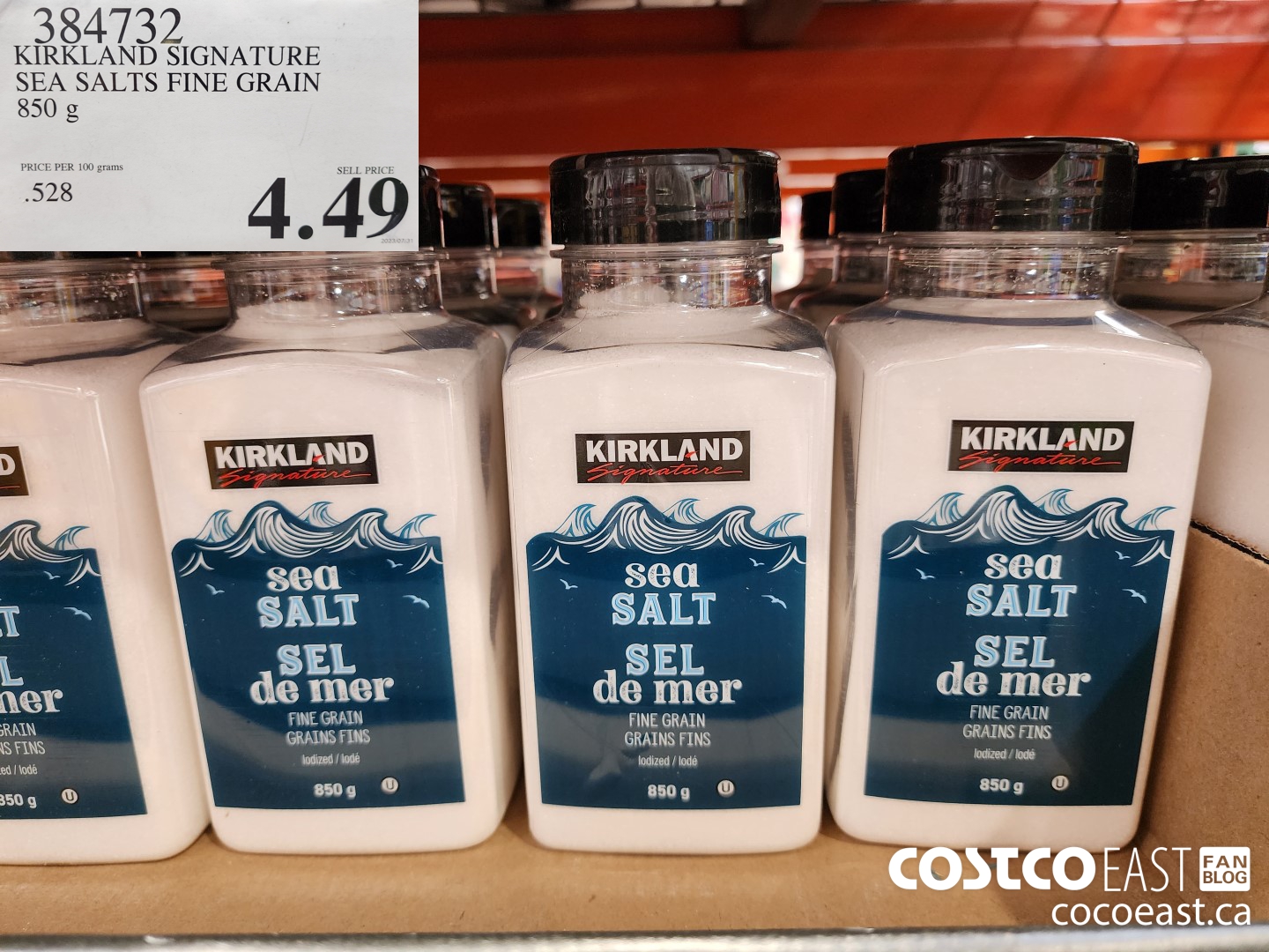 384732 KIRKLAND SIGNATURE FINE GRAIN SEA SALT 850 G $4.49