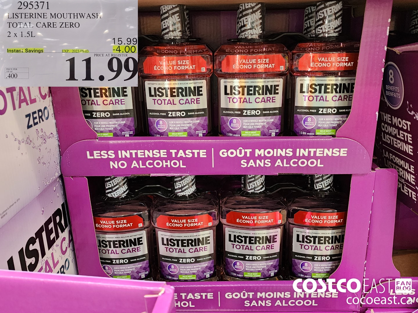 295371 LISTERINE MOUTHWASH TOTAL CARE ZERO 2 X 1.5L ($4.00 INSTANT SAVINGS EXPIRES ON 2023-09-03) $11.99