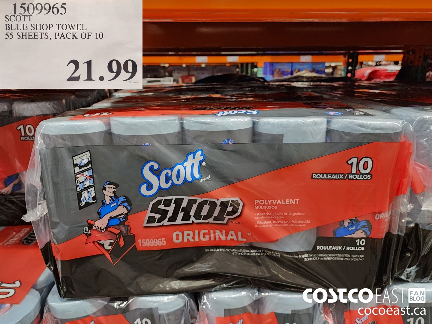 1509965 SCOTT BLUE SHOP TOWEL 55 SHEETS, PACK OF 10 $21.99