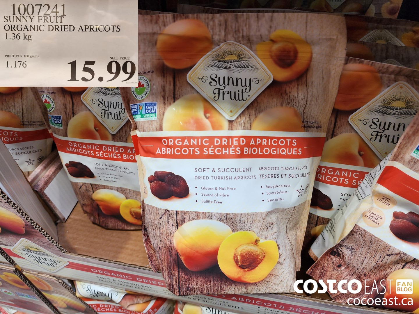 1007241 SUNNY FRUIT ORGANIC DRIED APRICOTS 1.36 kg $15.99