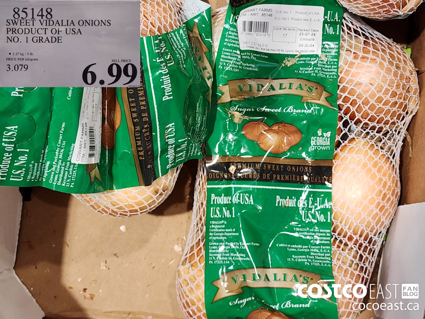 85148 SWEET VIDALIA ONIONS PRODUCT OF USA NO. 1 GRADE $6.99