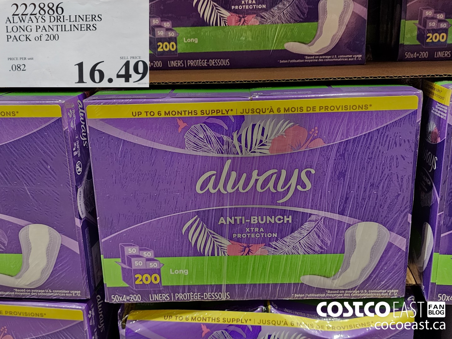 222886 ALWAYS DRI-LINERS LONG PANTILINERS PACK OF 200 $16.49