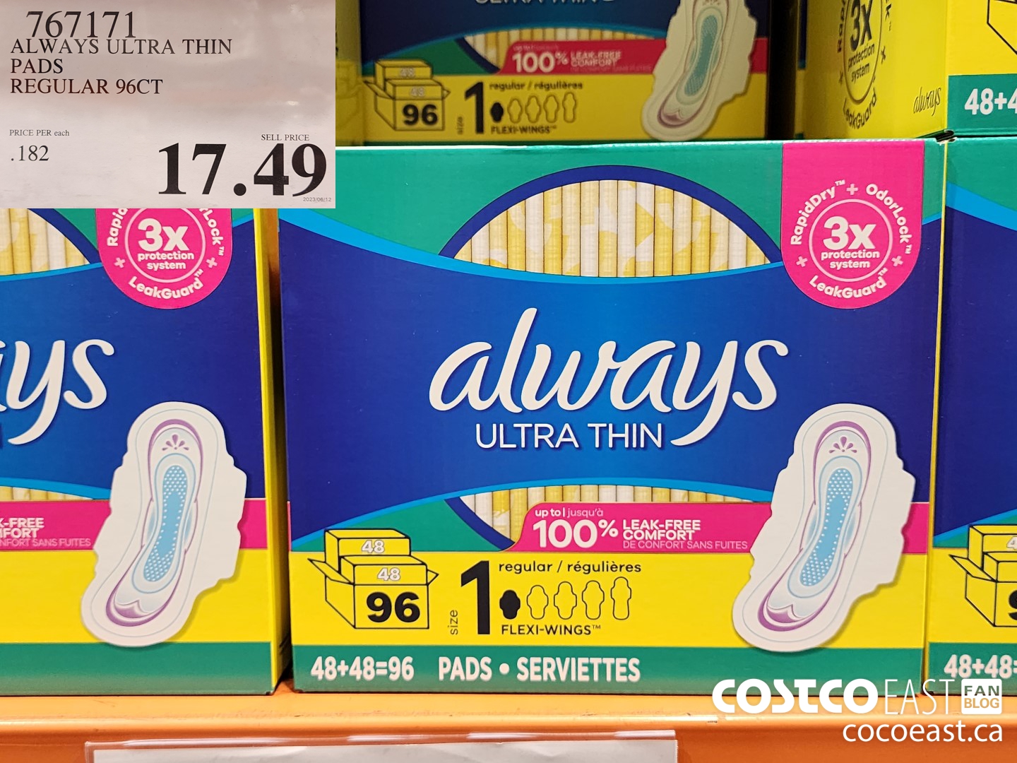 767171 ALWAYS ULTRA THIN PADS REGULAR 96CT $17.49