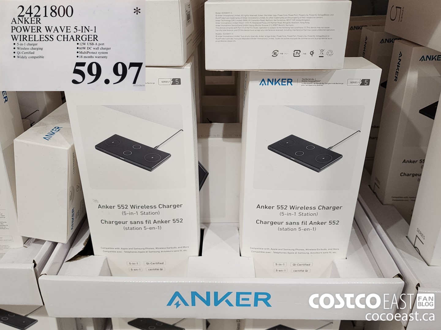 2421800 ANKER POWER WAVE 5-IN-1 WIRELESS Charger $59.97