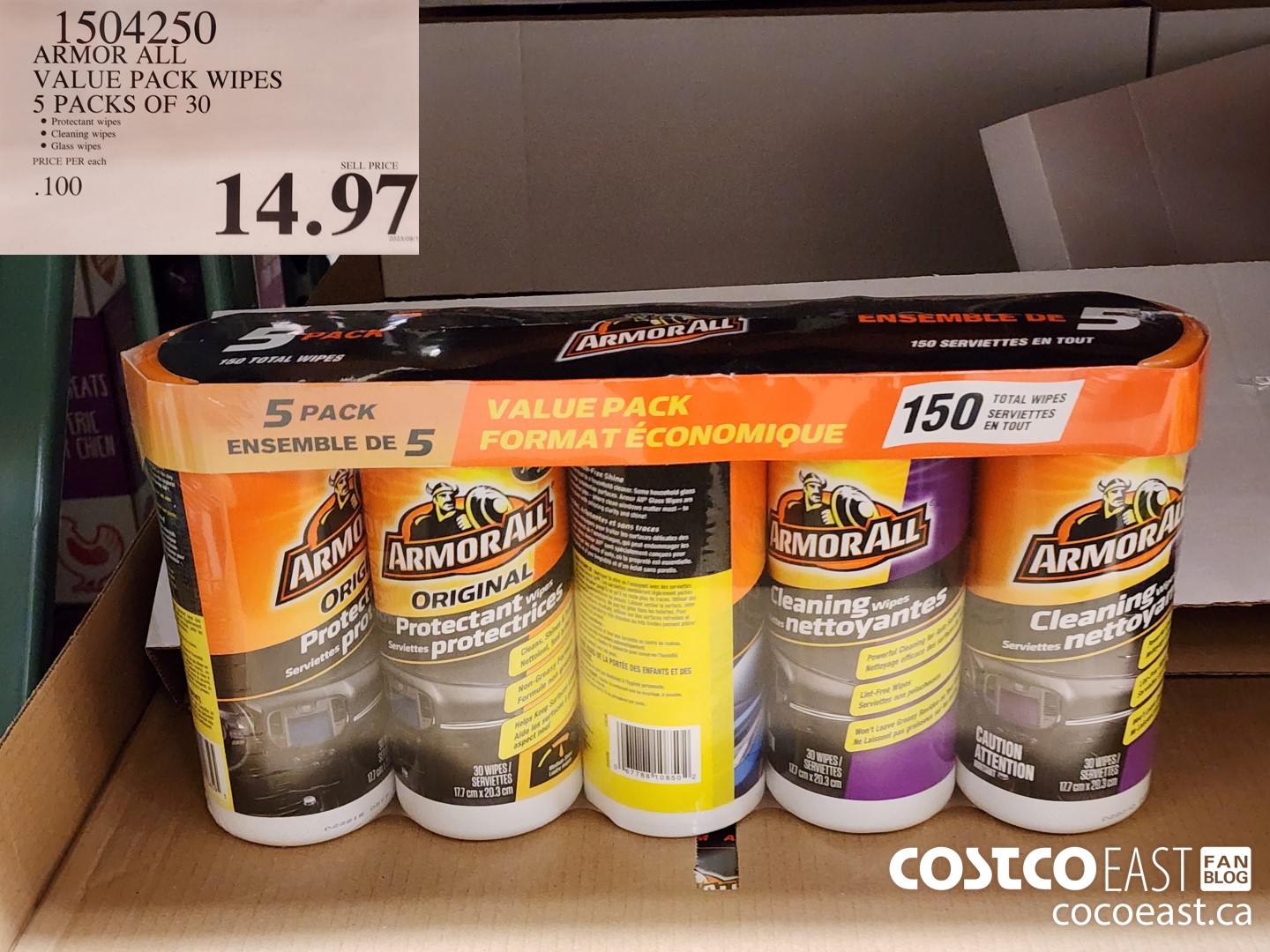 1504250 ARMOR ALL VALUE PACK WIPES 5 PACKS OF 30 $14.97