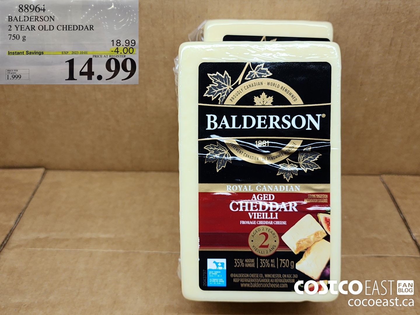 88964 BALDERSON 2 YEAR OLD CHEDDAR 750 g ($4.00 INSTANT SAVINGS EXPIRES ON 2023-10-01) $14.99