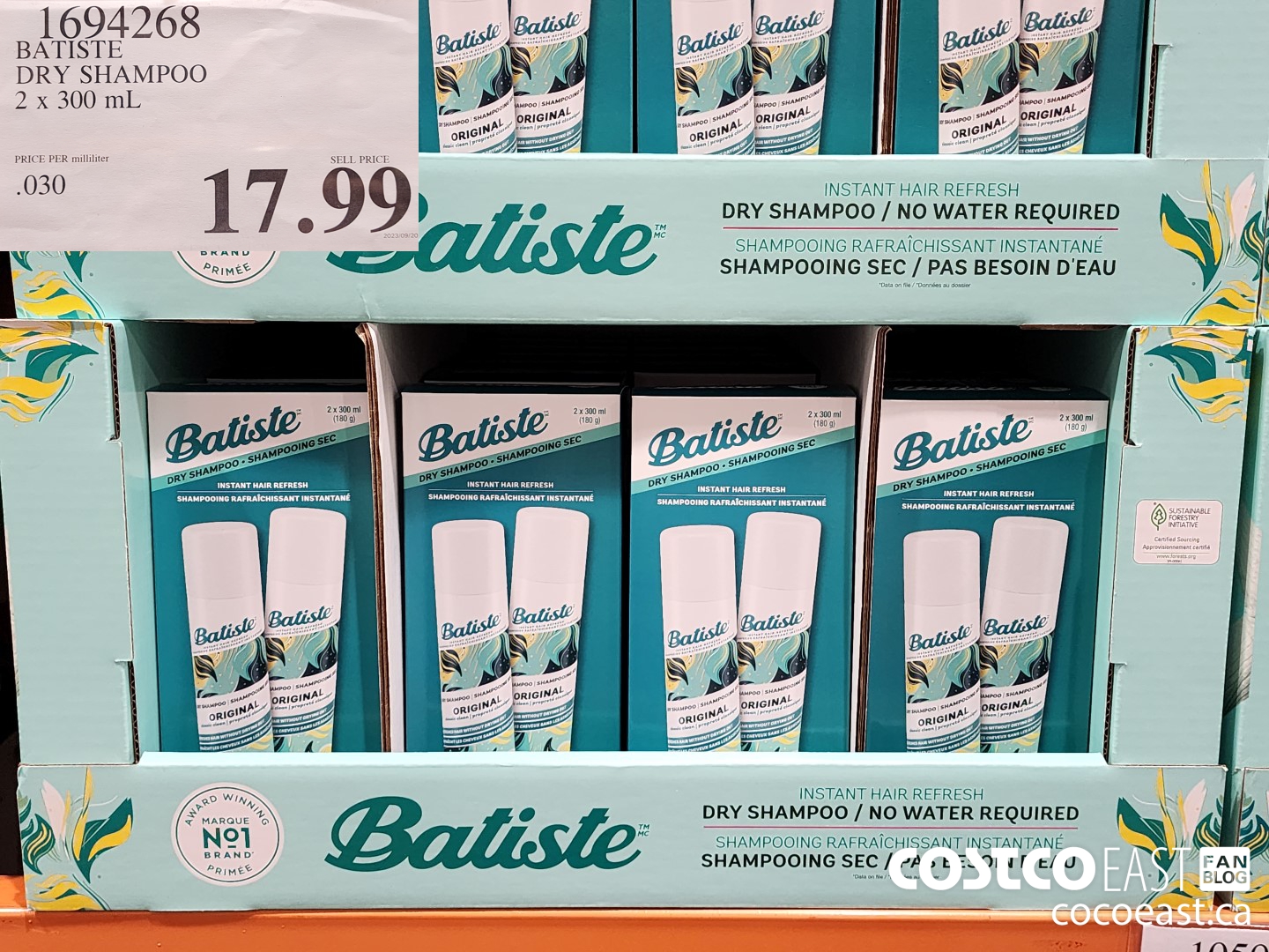 1694268 BATISTE DRY SHAMPOO 2 X 300 ML $17.99