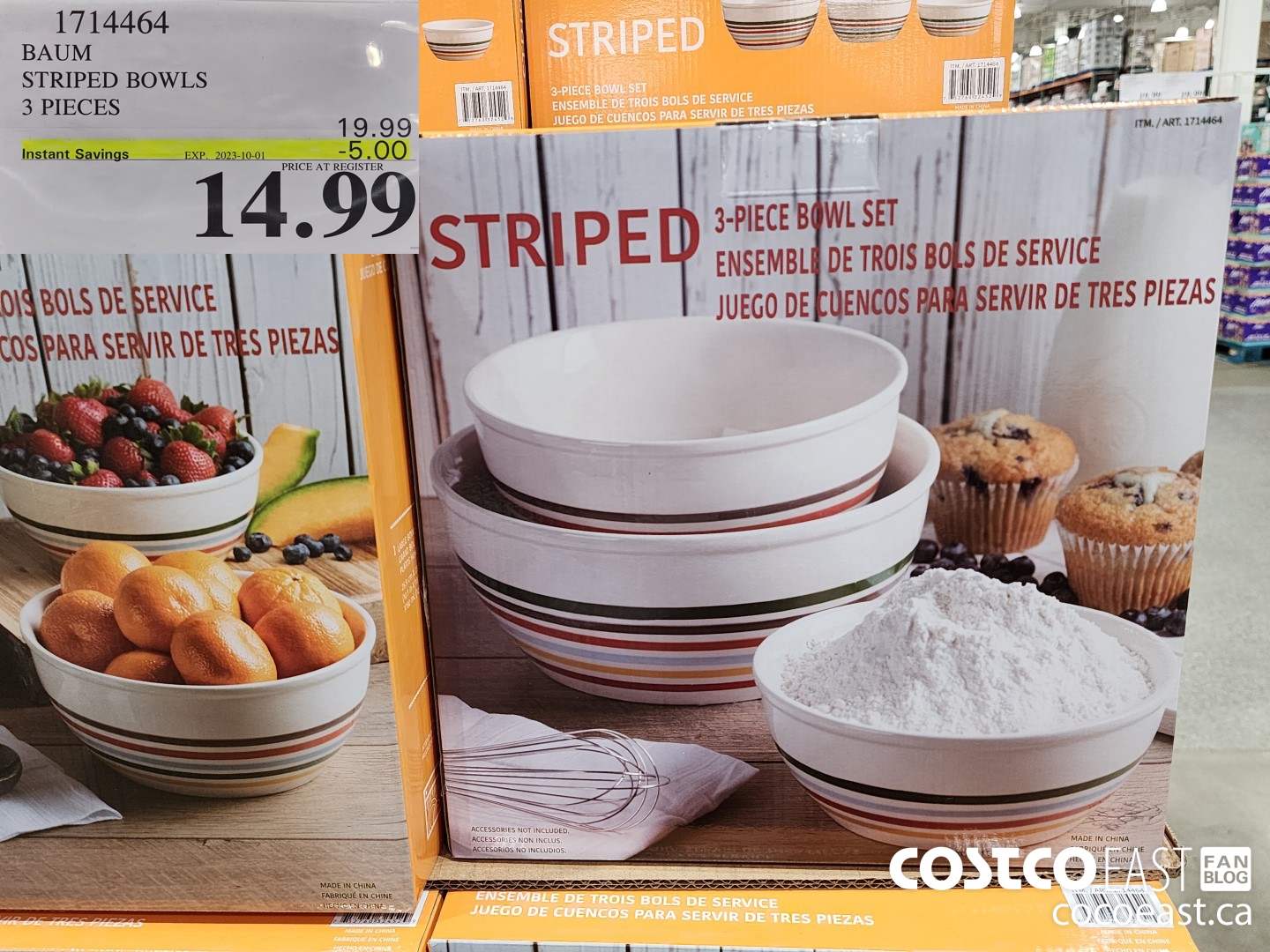 1714464 BAUM STRIPED BOWLS 3 PIECES ($5.00 INSTANT SAVINGS EXPIRES ON 2023-10-01) $14.99