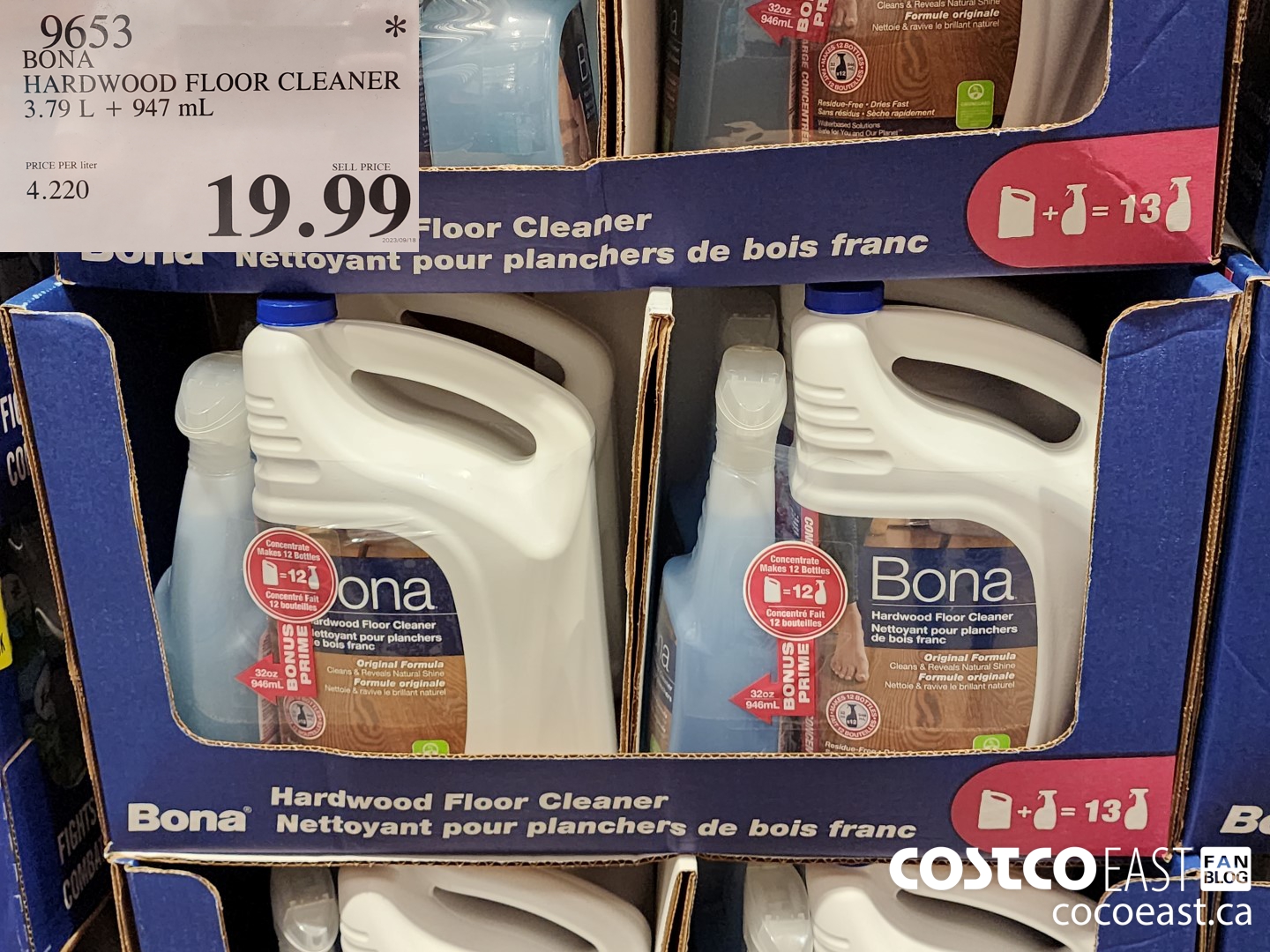 9653 BONA HARDWOOD FLOOR CLEANER 3.79L + 947ML $19.99