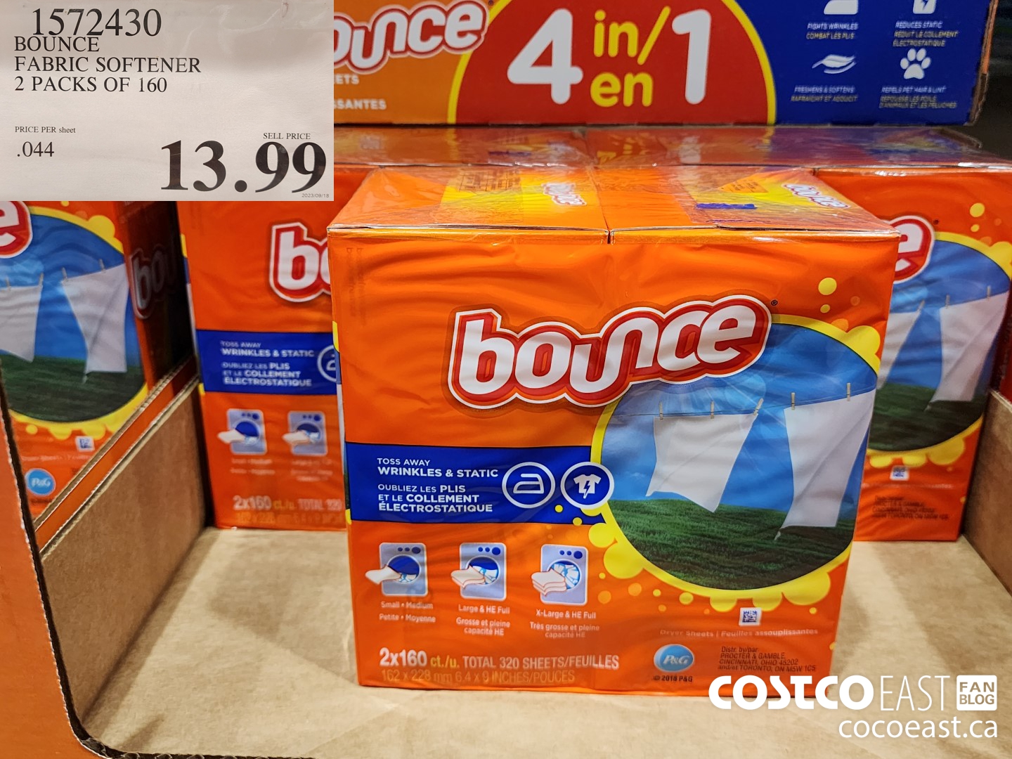 1572430 BOUNCE FABRIC SOFTENER 2 PACKS OF 160 $13.99