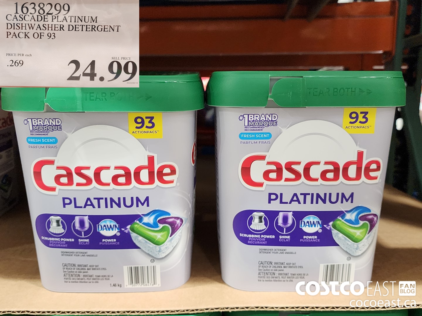 1638299 CASCADE PLATINUM DISHWASHER DETERGENT PACK OF 93 $24.99