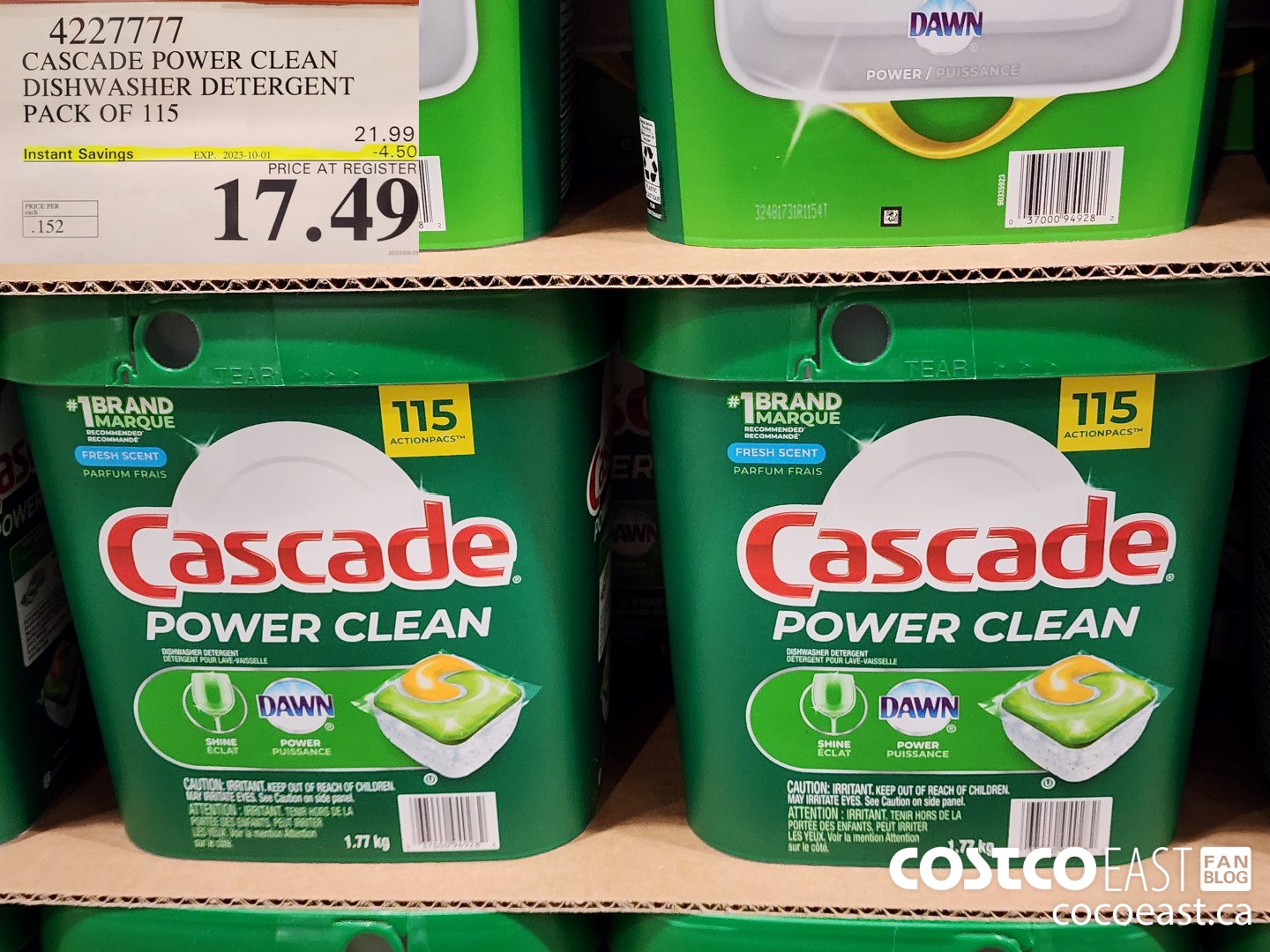 4227777 CASCADE POWER CLEAN DISHWASHER DETERGENT PACK OF 115 ($4.50 INSTANT SAVINGS EXPIRES ON 2023-10-01) $17.49