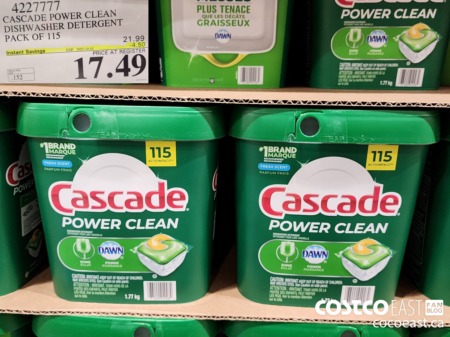 4227777 CASCADE POWER CLEAN DISHWASHER DETERGENT PACK OF 115 ($4.50 INSTANT SAVINGS EXPIRES ON 2023-10-01) $17.49