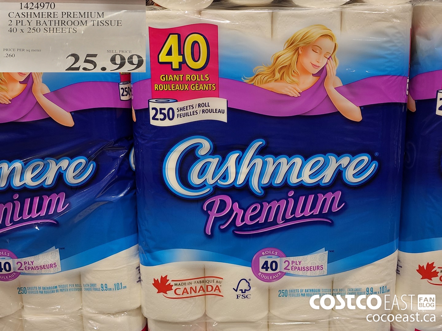 1424970 CASHMERE PREMIUM 2 PLY BATHROOM TISSUE 40 x 250 sheets $25.99