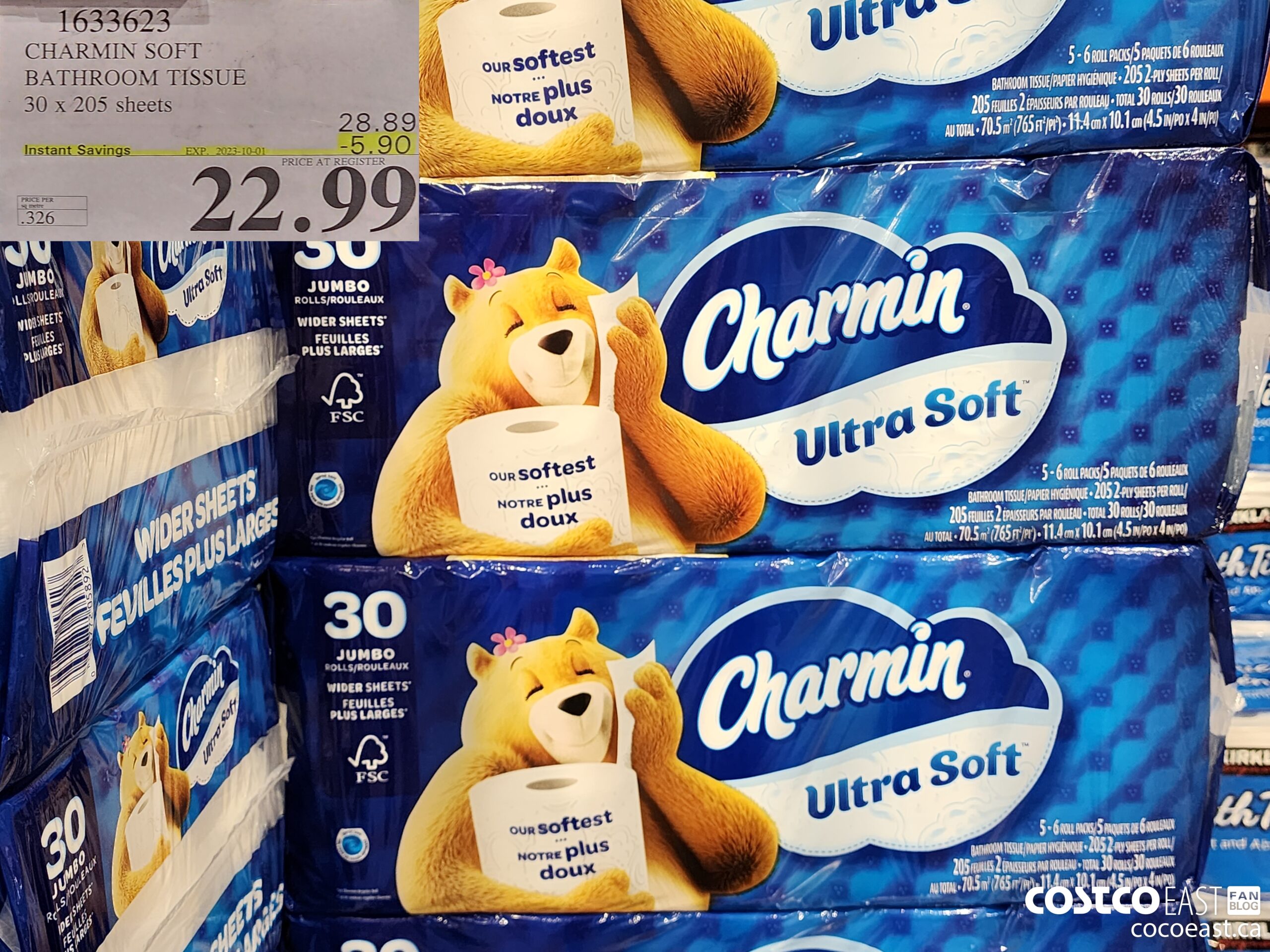 1633623 CHARMIN SOFT BATHROOM TISSUE 30 x 205 sheets ($5.90 INSTANT SAVINGS EXPIRES ON 2023-10-01) $22.99