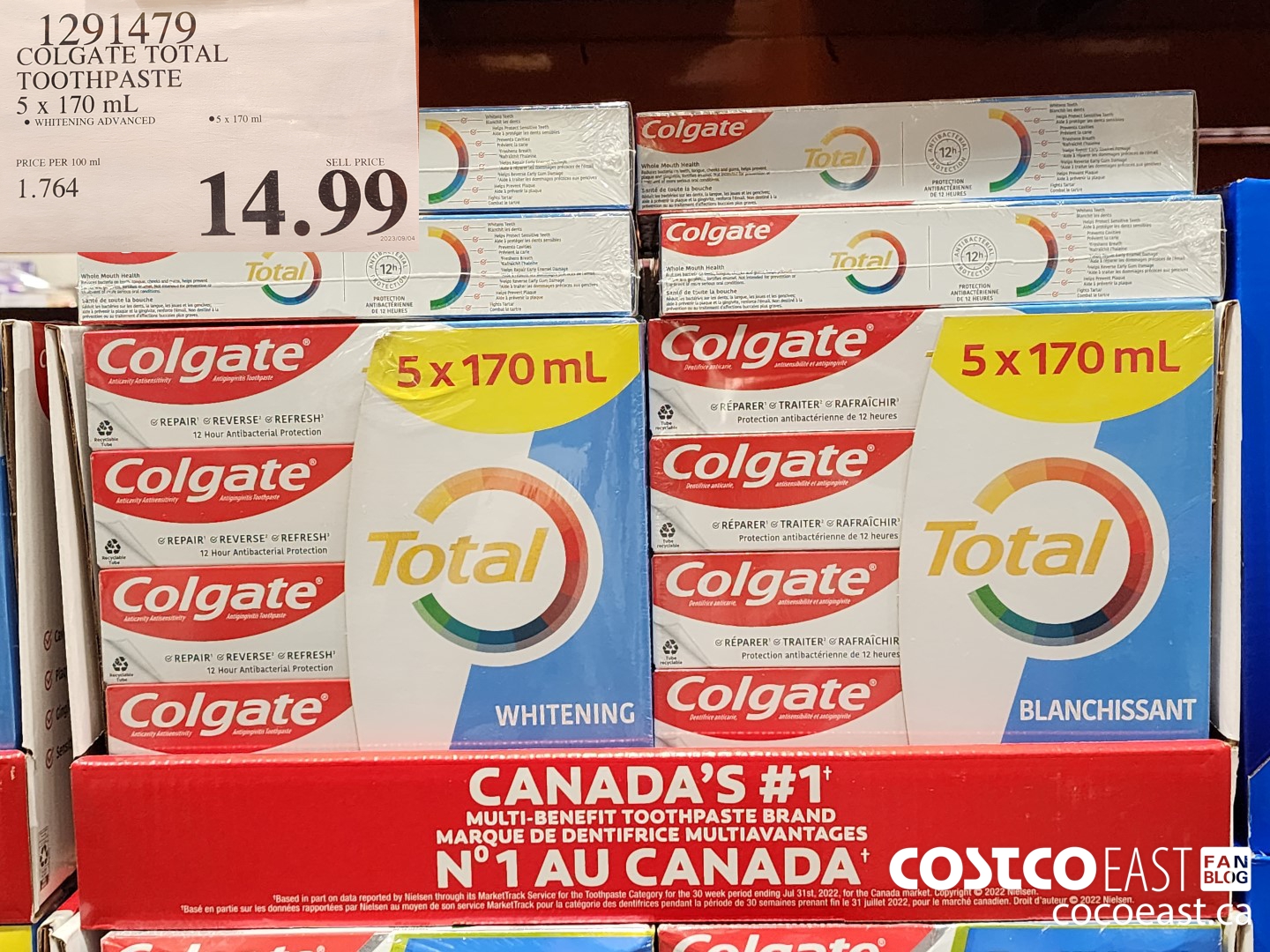 1291479 COLGATE TOTAL TOOTHPASTE 5 x 170 mL $14.99