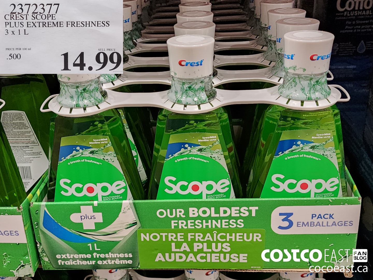 2372377 CREST SCOPE PLUS EXTREME FRESHNESS 3 X 1L $14.99