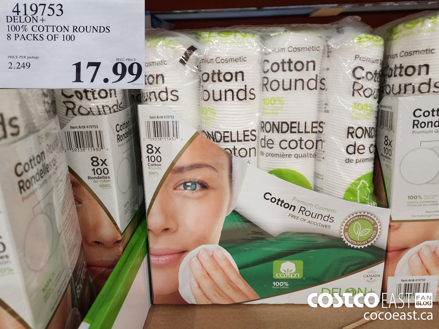 419753 DELON + 100% COTTON ROUNDS 8 X 100 $17.99